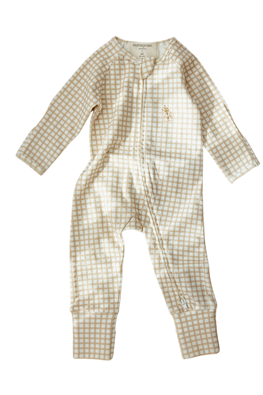 SALE Gingham Growsuit in Bark